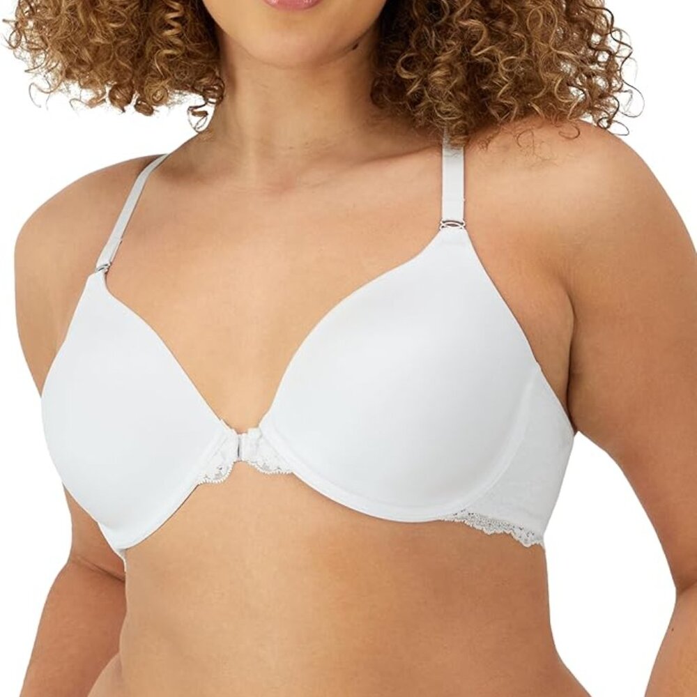 Maidenform One Fab Fit Lace T-Back Shaping Underwire Front Close Bra 7112 White